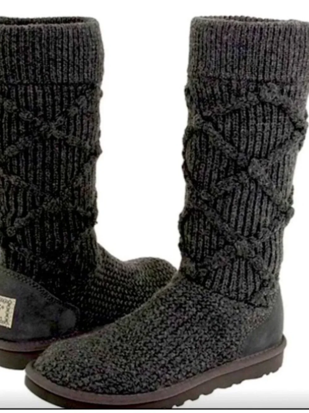 UGG Australia grey knit argyle knit high boots winter cozy size 8 LIKE NEW